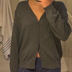 Brandy Melville Gray Cardigan Sweater V-Neck Knit